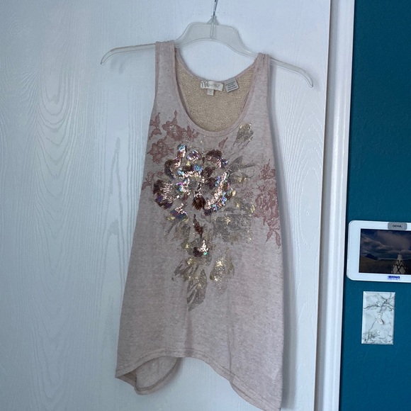 Miss Me fashion tank top size medium taupe and cream color with bronze sequins - Picture 1 of 7